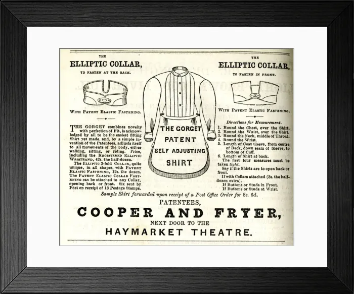 Framed Print : Advert, Gorget patent self-adjusting shirt and elliptic coll Framed Print : Advert, Gorget patent self-adjusting shirt and elliptic coll