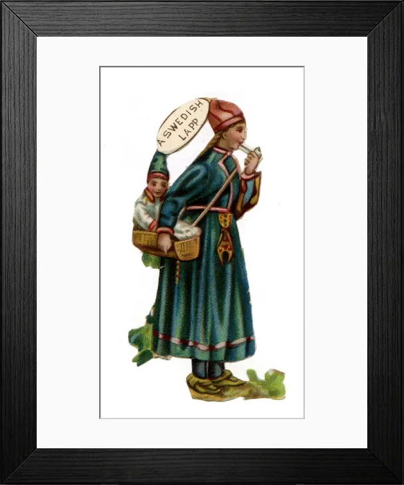 Framed Print : Victorian scrap, a Swedish Lapp woman and child Framed Print : Victorian scrap, a Swedish Lapp woman and child