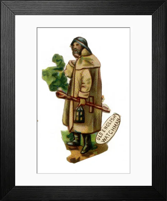 Framed Print : Victorian scrap, an old English watchman Framed Print : Victorian scrap, an old English watchman