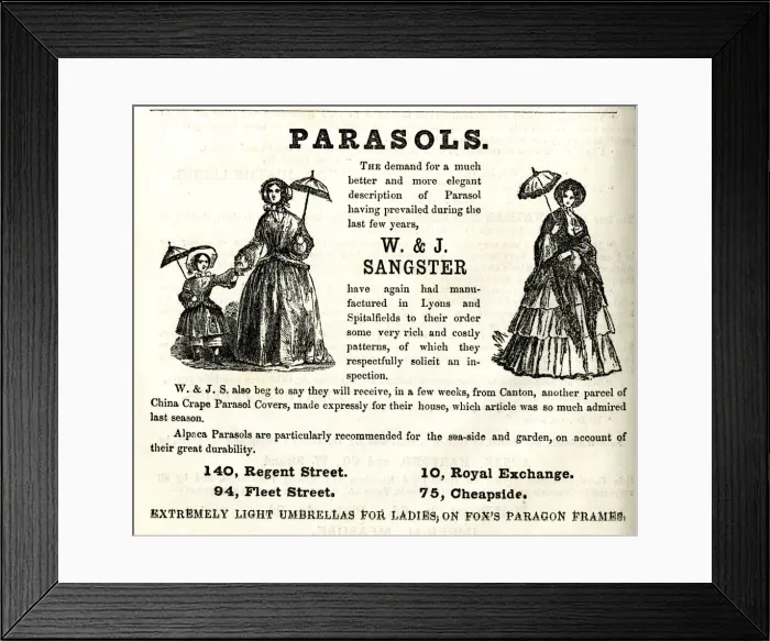 Framed Print : Advert, W & J Sangster, Parasols Framed Print : Advert, W & J Sangster, Parasols