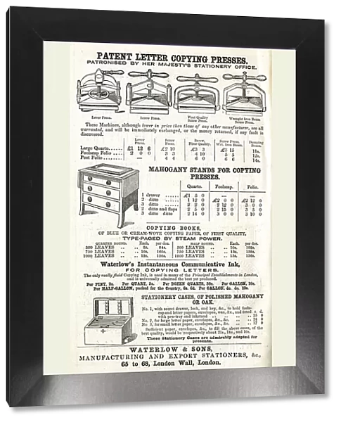 Advert, Waterlow & Sons, Patent Letter Copying Presses