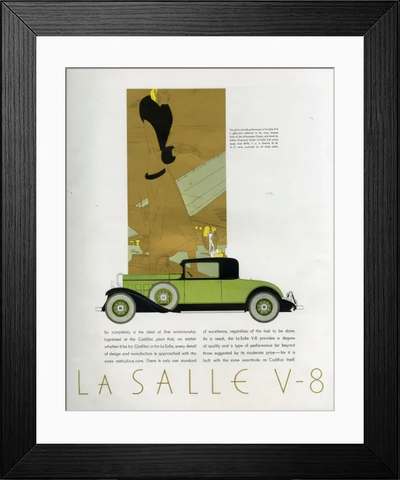 Framed Print : Advert, La Salle V-8 two-door Coupe car Framed Print : Advert, La Salle V-8 two-door Coupe car