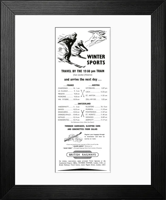 Framed Print : Winter Sports - travel to Europe with British Railways Framed Print : Winter Sports - travel to Europe with British Railways