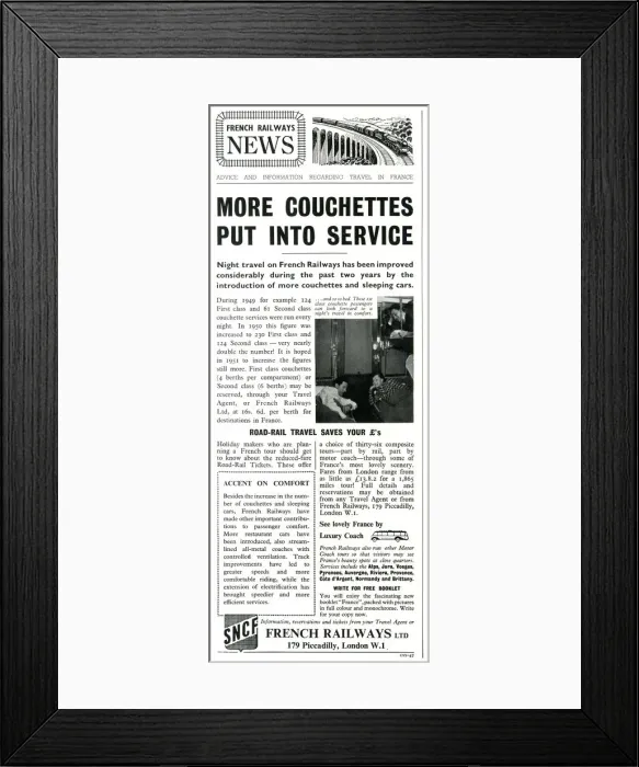 Framed Print : French Railway News - more Couchettes put into service Framed Print : French Railway News - more Couchettes put into service