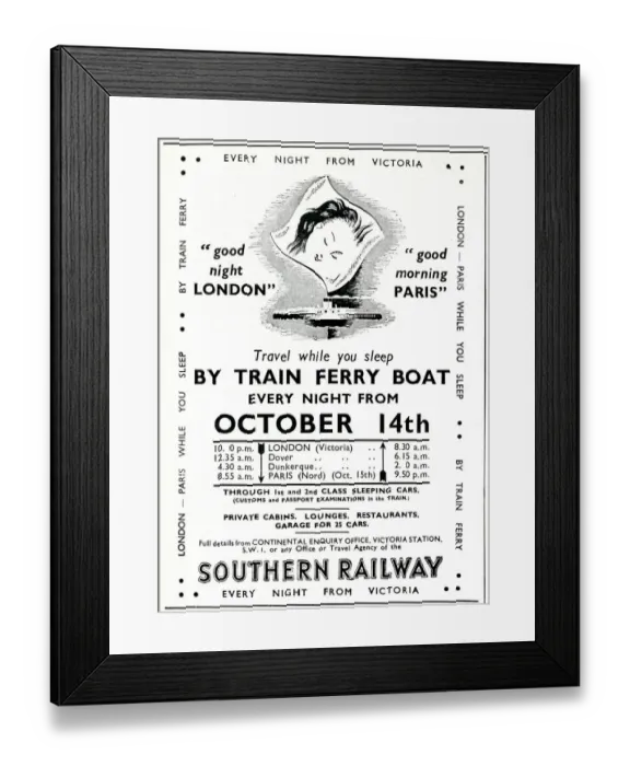 Framed Print : Advertisement for Southern Railway - Travel while you sleep Framed Print : Advertisement for Southern Railway - Travel while you sleep