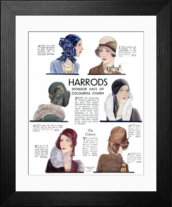 Framed Print : Harrods hats for 1929 Framed Print : Harrods hats for 1929