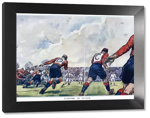 Starting an attack, England v. Wales at Twickenham, 1931