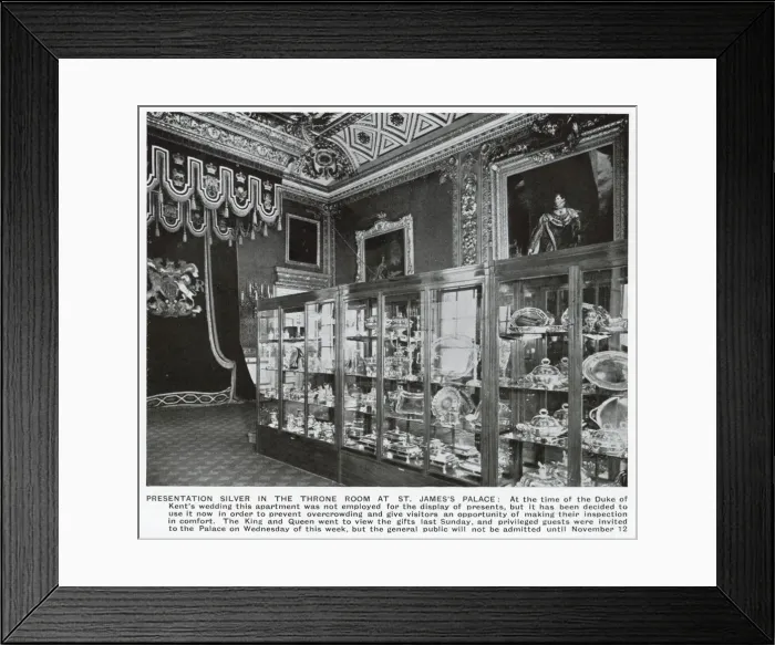 Framed Print : Silver wedding gifts on display, Gloucester marriage Framed Print : Silver wedding gifts on display, Gloucester marriage