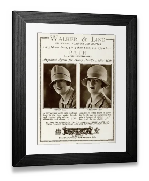Framed Print : Advert, Elfin and Rambler Ladies Hats, Walker & Ling Framed Print : Advert, Elfin and Rambler Ladies Hats, Walker & Ling