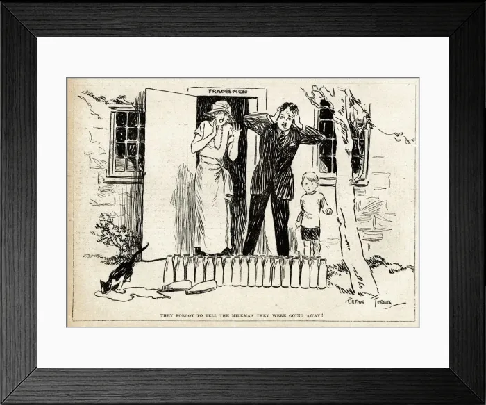 Framed Print : Cartoon, We forgot to cancel the milk Framed Print : Cartoon, We forgot to cancel the milk