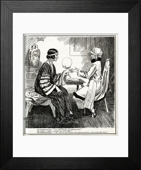 Framed Print : Cartoon, Fortune teller visit Framed Print : Cartoon, Fortune teller visit