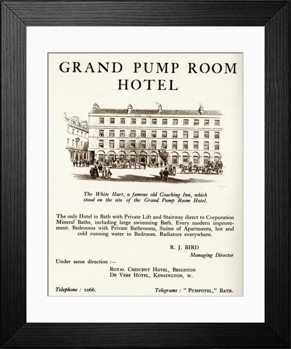 Framed Print : Advert, Grand Pump Room Hotel, Bath Framed Print : Advert, Grand Pump Room Hotel, Bath