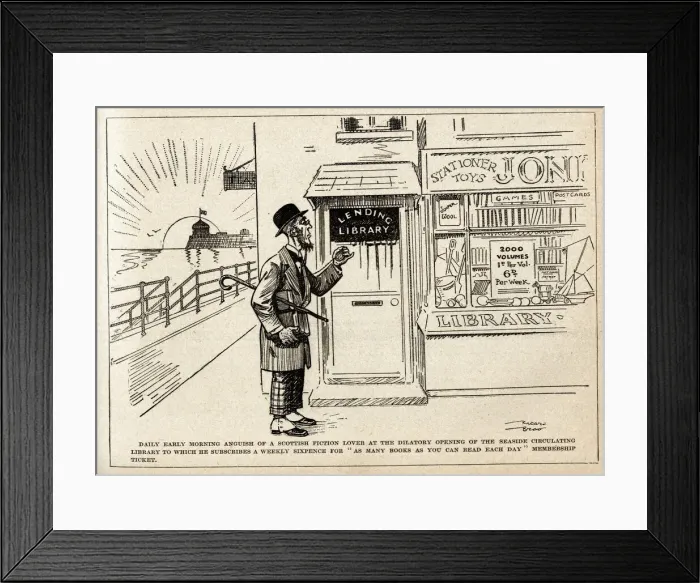 Framed Print : Cartoon, Seaside Lending Library Framed Print : Cartoon, Seaside Lending Library