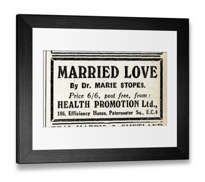 Framed Print : Advert, Married Love by Dr Marie Stopes Framed Print : Advert, Married Love by Dr Marie Stopes