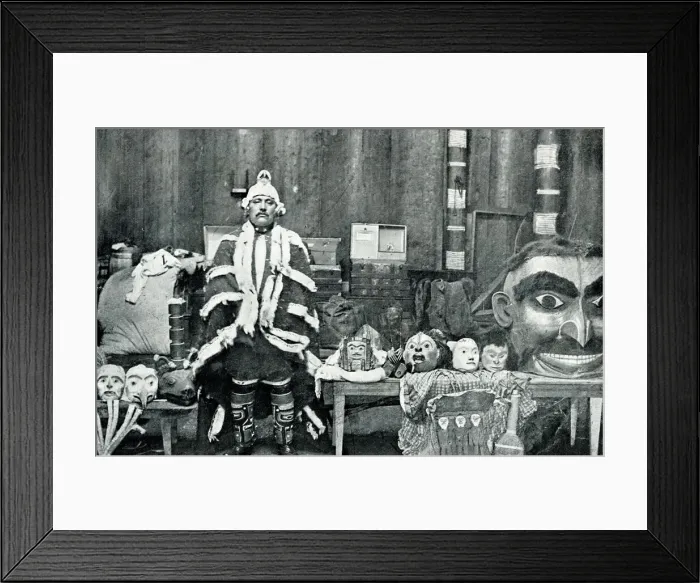 Framed Print : Native American Chief with wooden masks Framed Print : Native American Chief with wooden masks
