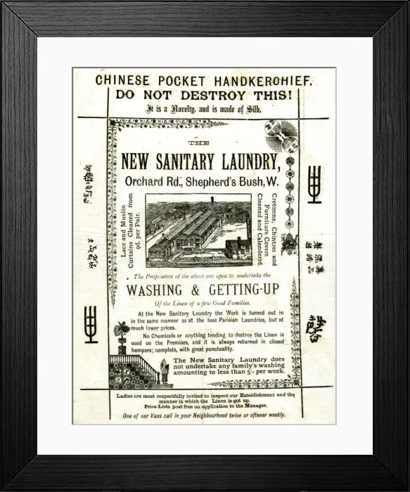 Framed Print : New Sanitary Laundry, Novelty Silk Handkerchief Framed Print : New Sanitary Laundry, Novelty Silk Handkerchief