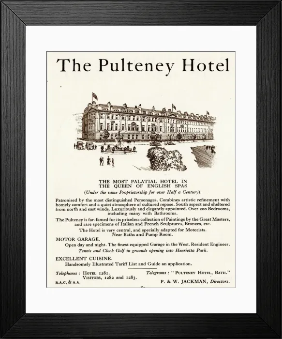 Framed Print : Advert, The Pulteney Hotel, Bath Framed Print : Advert, The Pulteney Hotel, Bath