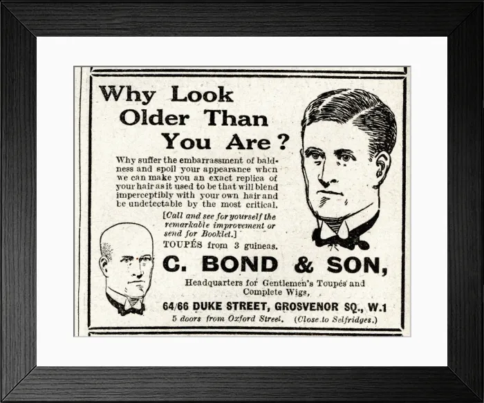Framed Print : Advert, Toupes and wigs for men Framed Print : Advert, Toupes and wigs for men