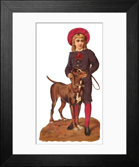 Framed Print : Victorian scrap, Boy and Dog Framed Print : Victorian scrap, Boy and Dog