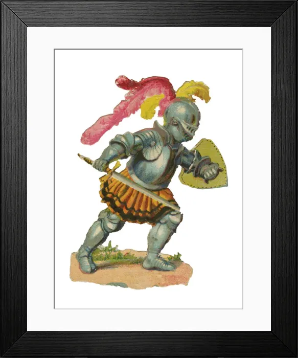 Framed Print : Victorian scrap, Soldier in armour Framed Print : Victorian scrap, Soldier in armour