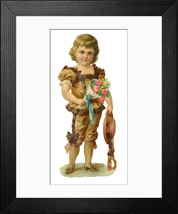 Framed Print : Victorian scrap, Boy with bouquet of flowers Framed Print : Victorian scrap, Boy with bouquet of flowers