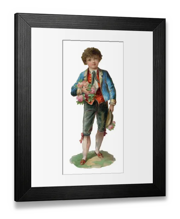 Framed Print : Victorian scrap, Boy with pink roses Framed Print : Victorian scrap, Boy with pink roses