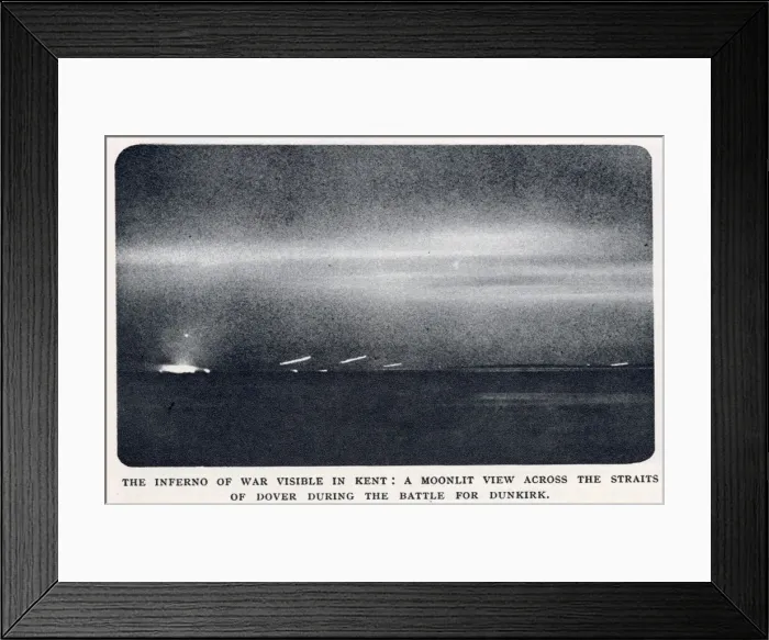 Framed Print : Moonlit view during Battle for Dunkirk, northern France, WW2