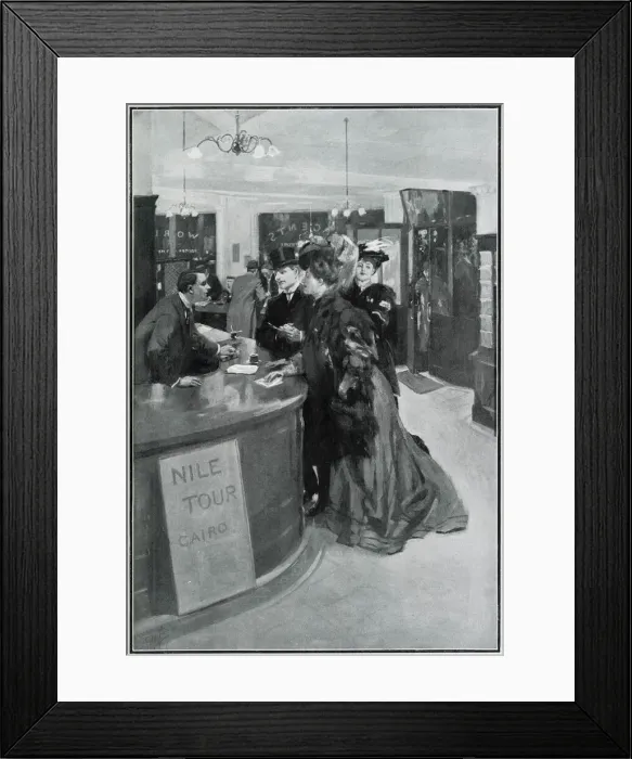 Framed Print : Buying travel tickets for Cooks tour to Egypt, 1908 Framed Print : Buying travel tickets for Cooks tour to Egypt, 1908