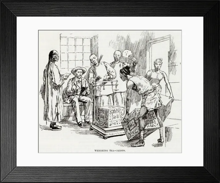 Framed Print : Weighing tea chests, China Framed Print : Weighing tea chests, China