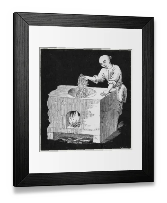 Framed Print : Roasting top grade tea over a fire, China Framed Print : Roasting top grade tea over a fire, China