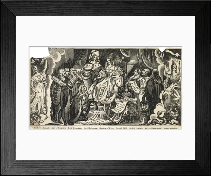 Framed Print : Cartoon, Queen Victoria and her Ministers Framed Print : Cartoon, Queen Victoria and her Ministers