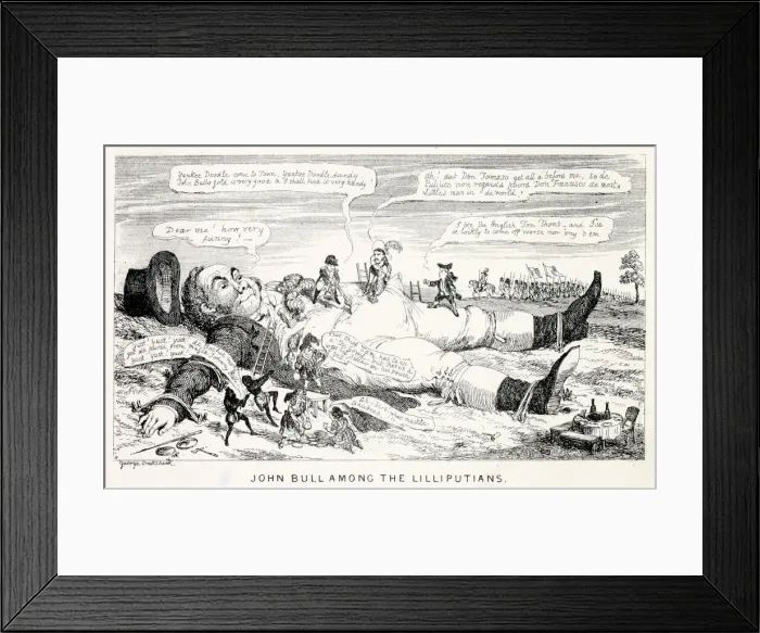 Framed Print : Cartoon, John Bull among the Lilliputians Framed Print : Cartoon, John Bull among the Lilliputians