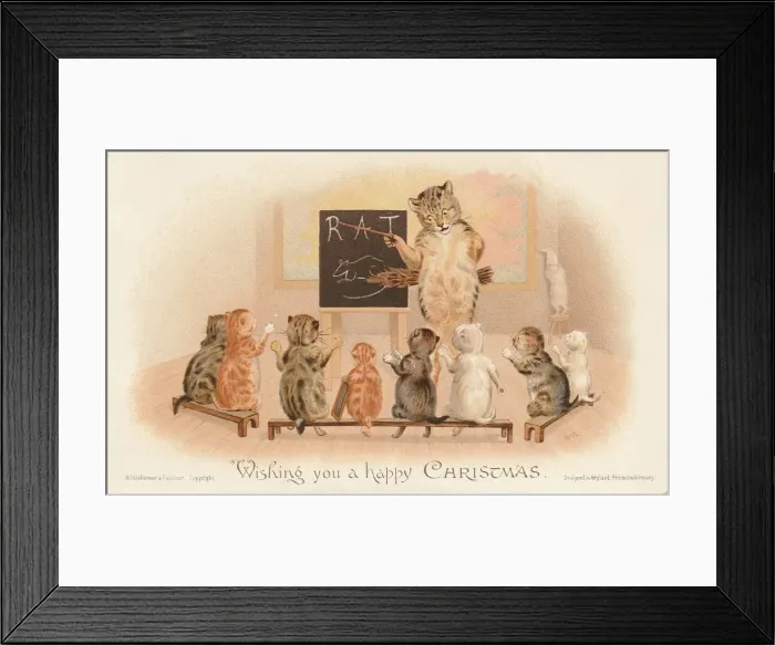 Framed Print : Victorian Greeting Card - The Cat School Framed Print : Victorian Greeting Card - The Cat School