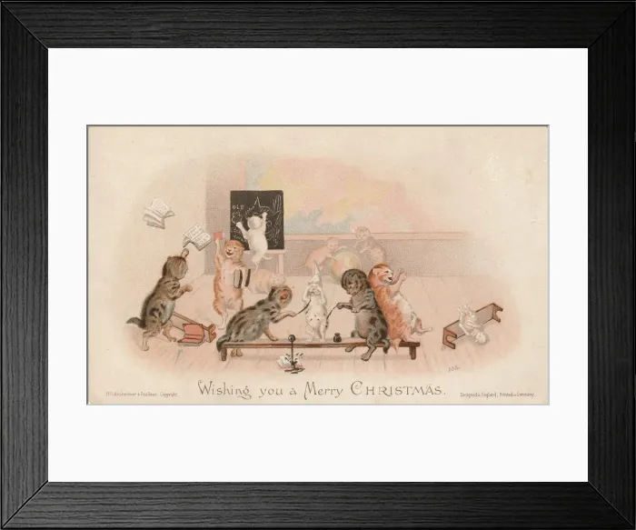 Framed Print : Victorian Greeting Card - Cats School Chaos Framed Print : Victorian Greeting Card - Cats School Chaos