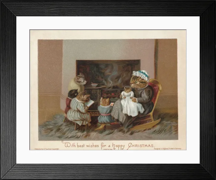 Framed Print : Victorian Greeting Card - Kittens Bedtime Story Framed Print : Victorian Greeting Card - Kittens Bedtime Story