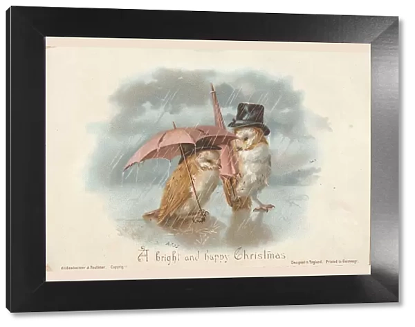 Victorian Greeting Card - Owls with Umbrella