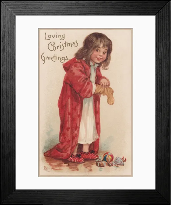 Framed Print : Girl empties her Xmas stocking Framed Print : Girl empties her Xmas stocking
