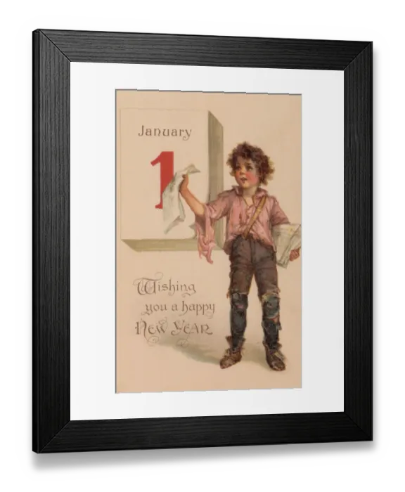 Framed Print : Newsboy. Young newspaper seller selling papers on New Years Day Framed Print : Newsboy. Young newspaper seller selling papers on New Years Day