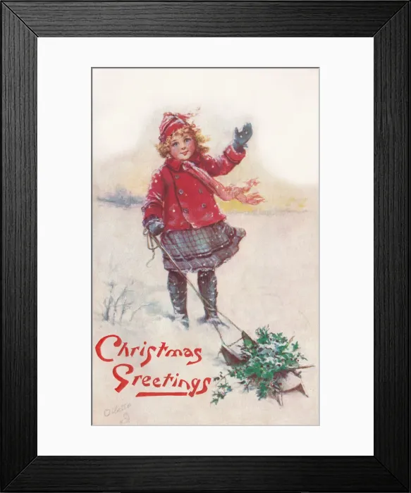 Framed Print : Young girl with a sled Framed Print : Young girl with a sled