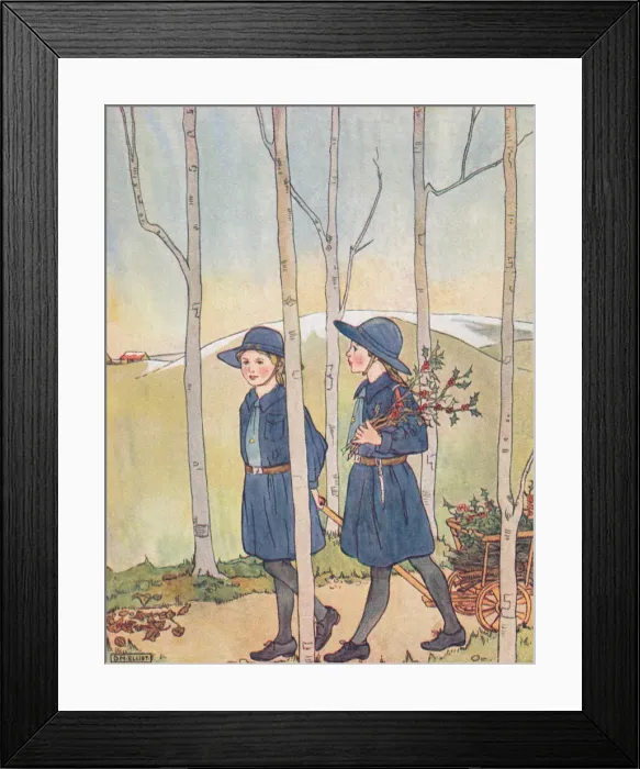 Framed Print : Girl guides collecting holly Framed Print : Girl guides collecting holly