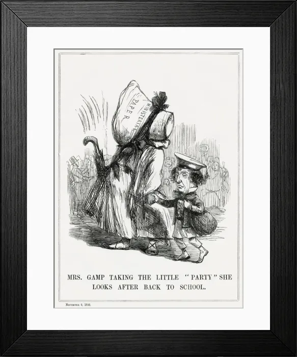 Framed Print : Cartoon, Mrs Gamp Taking the Little Party... Back to School Framed Print : Cartoon, Mrs Gamp Taking the Little Party... Back to School