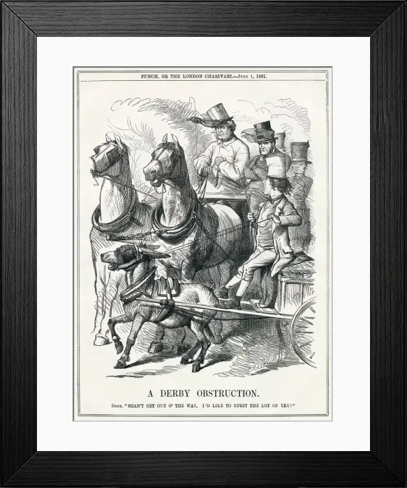Framed Print : Cartoon, A Derby Obstruction (Disraeli versus Liberal Party) Framed Print : Cartoon, A Derby Obstruction (Disraeli versus Liberal Party)