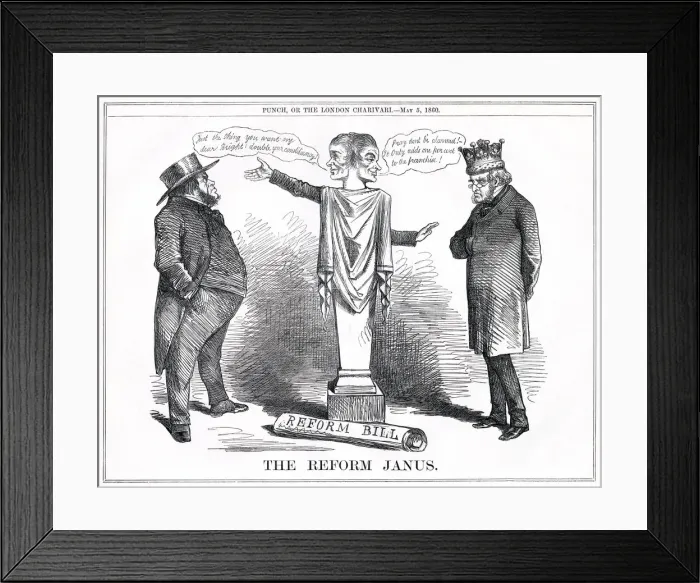 Framed Print : Cartoon, The Reform Janus (Bright, Russell and Derby) Framed Print : Cartoon, The Reform Janus (Bright, Russell and Derby)