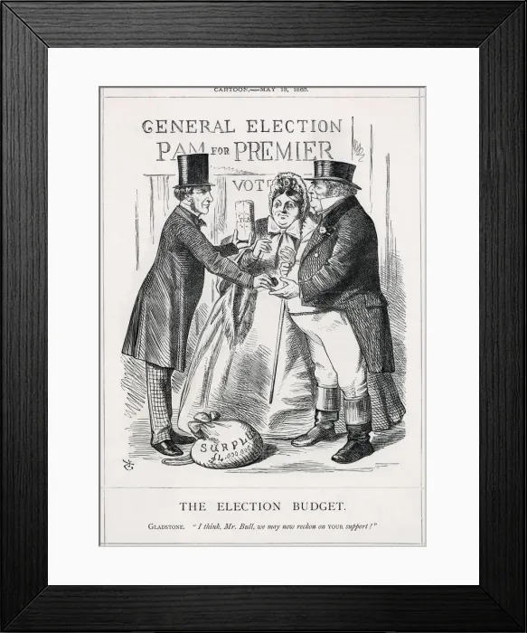 Framed Print : Cartoon, The Election Budget (Gladstone) Framed Print : Cartoon, The Election Budget (Gladstone)