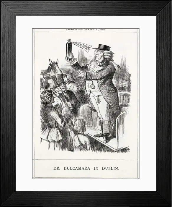 Framed Print : Cartoon, Dr Dulcamara in Dublin (John Bright) Framed Print : Cartoon, Dr Dulcamara in Dublin (John Bright)