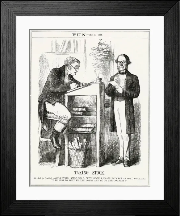 Framed Print : Cartoon, Taking Stock (Gladstone and John Bull)