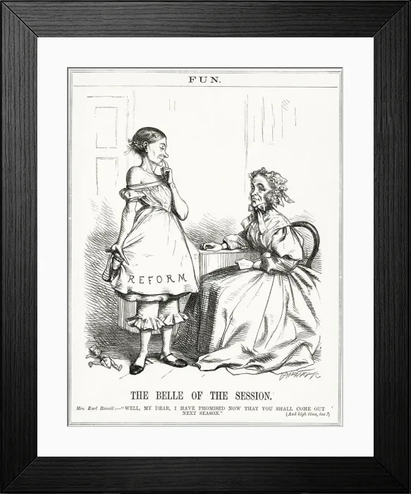 Framed Print : Cartoon, The Belle of the Season (Russell and Reform) Framed Print : Cartoon, The Belle of the Season (Russell and Reform)