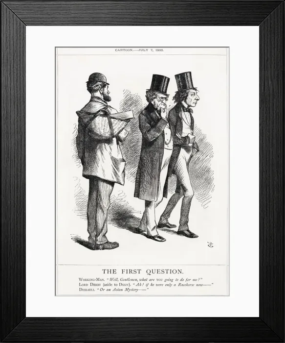 Framed Print : Cartoon, The First Question (Derby and Disraeli) Framed Print : Cartoon, The First Question (Derby and Disraeli)