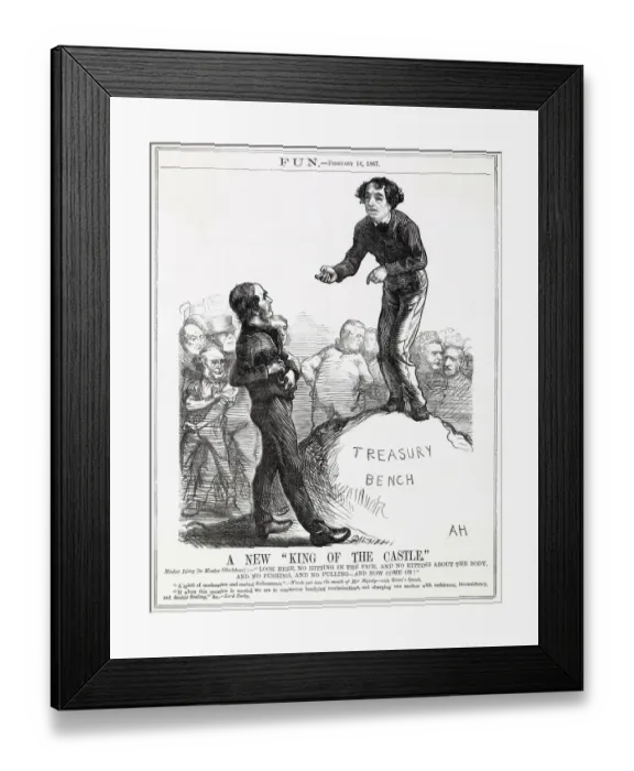 Framed Print : Cartoon, A New King of the Castle (Disraeli and Gladstone) Framed Print : Cartoon, A New King of the Castle (Disraeli and Gladstone)