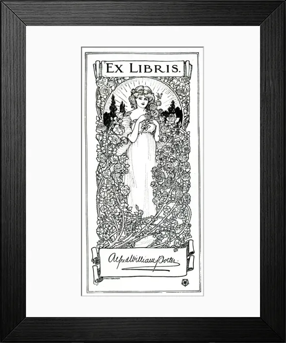Framed Print : Book Plate by Charles E Dawson for Alfred William Potter Framed Print : Book Plate by Charles E Dawson for Alfred William Potter